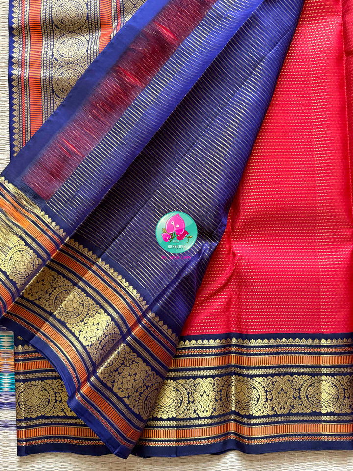 The Gilded Epoch: 3G Zari Vaira Oosi Kanchipattu Saree with Royal Peacock Border