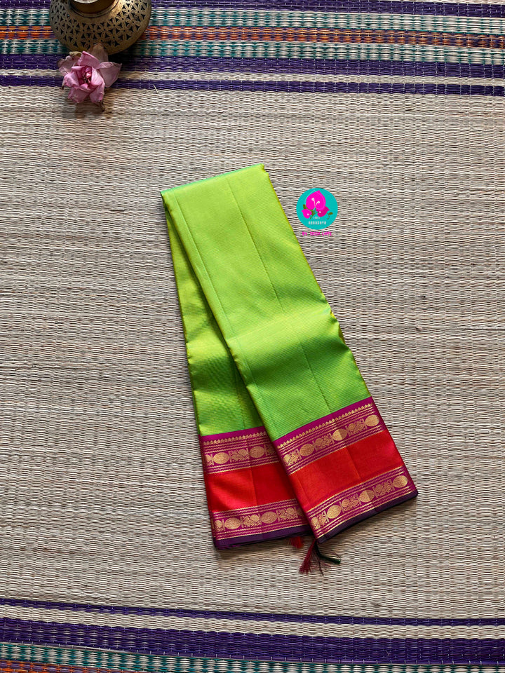 2g zari traditional border vaira oosi and checks in lovely green and pink