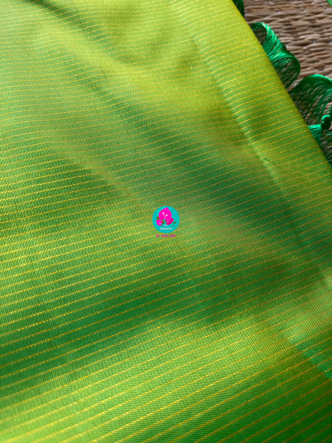 2g zari traditional border vaira oosi and checks in lovely green and pink