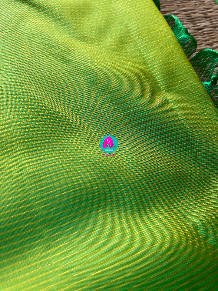2g zari traditional border vaira oosi and checks in lovely green and pink