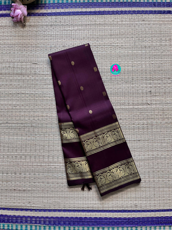Kanchipuram 2g zari brown vintage saree with gap border