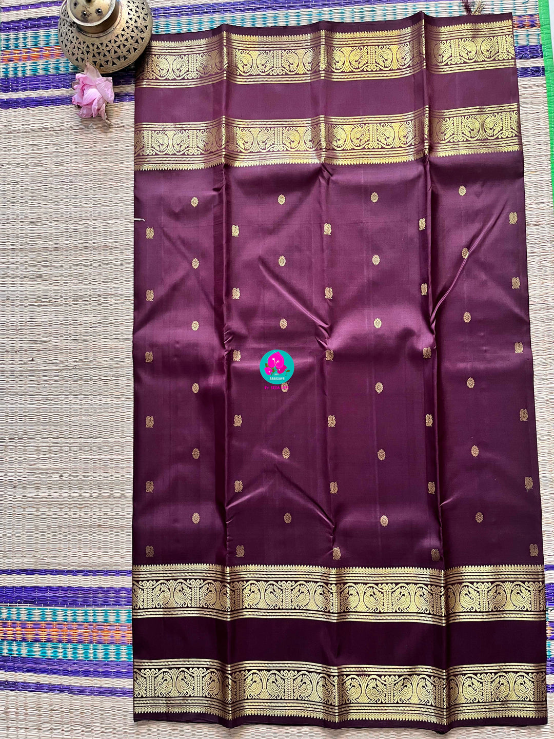 Kanchipuram 2g zari brown vintage saree with gap border