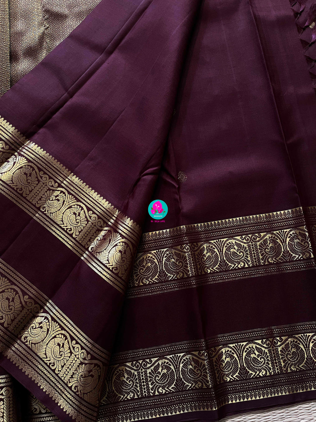 Kanchipuram 2g zari brown vintage saree with gap border