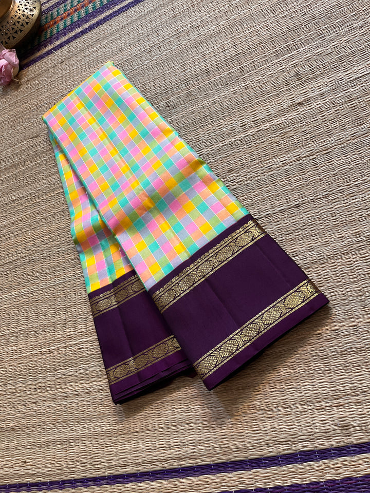 2g zari traditional gap border with multicoloured madras checks