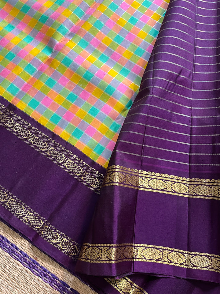 2g zari traditional gap border with multicoloured madras checks
