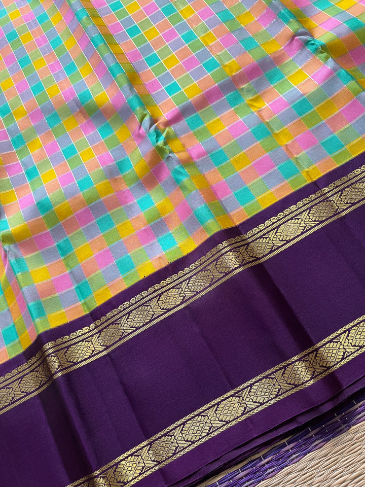 2g zari traditional gap border with multicoloured madras checks