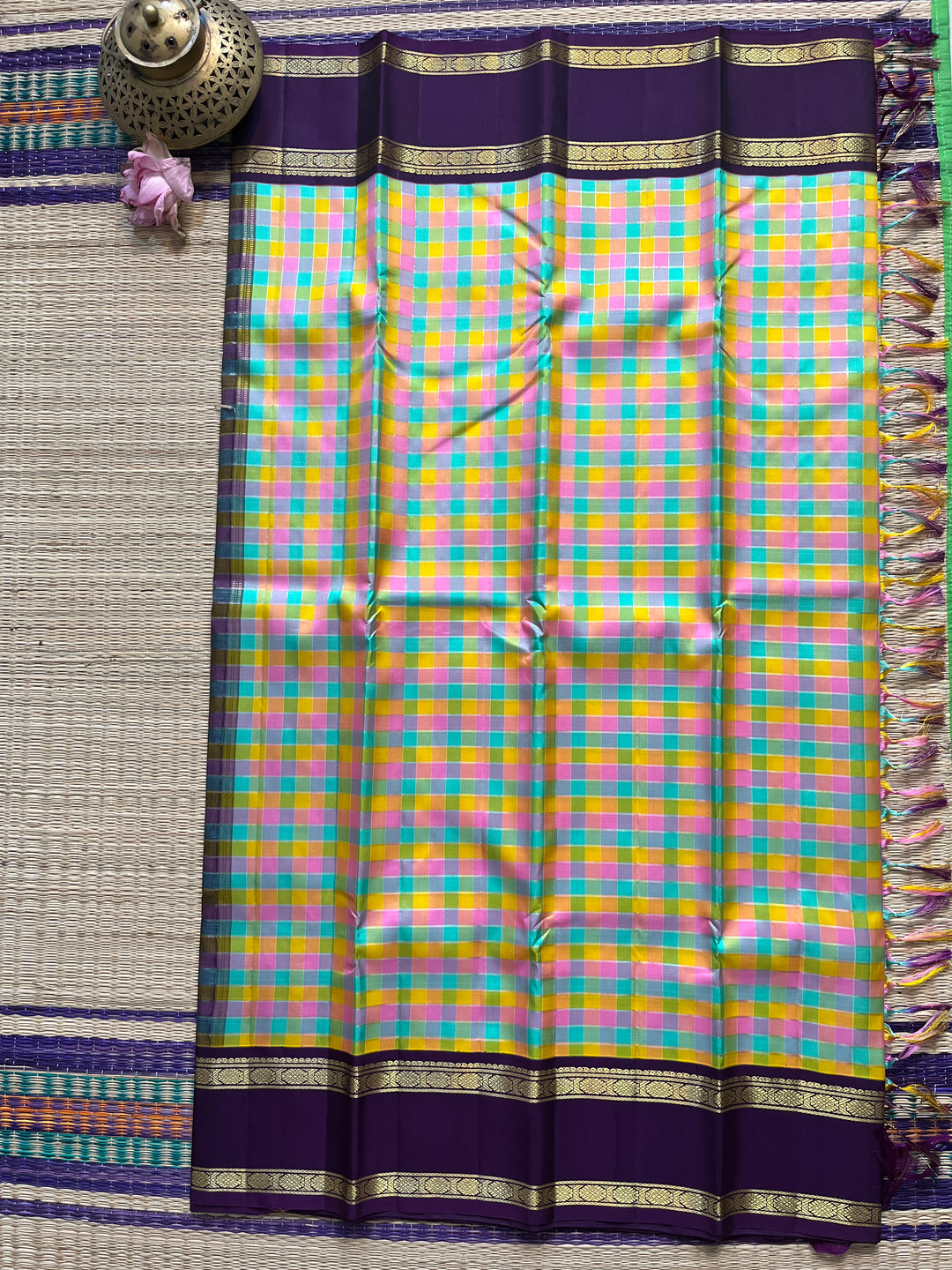 2g zari traditional gap border with multicoloured madras checks