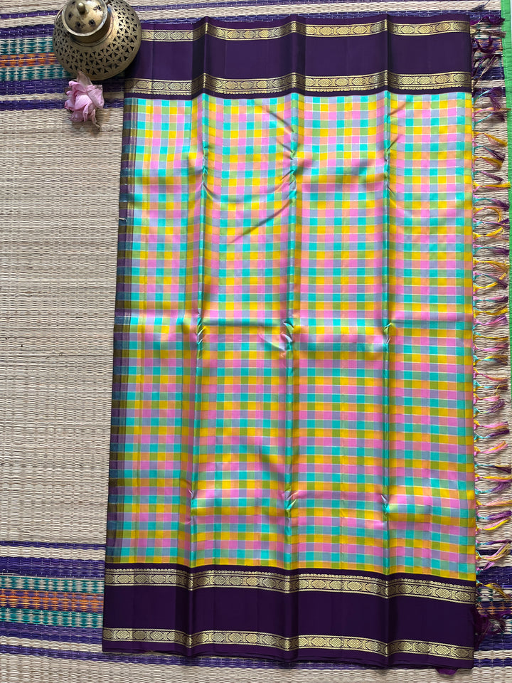 2g zari traditional gap border with multicoloured madras checks