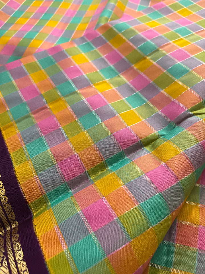 2g zari traditional gap border with multicoloured madras checks