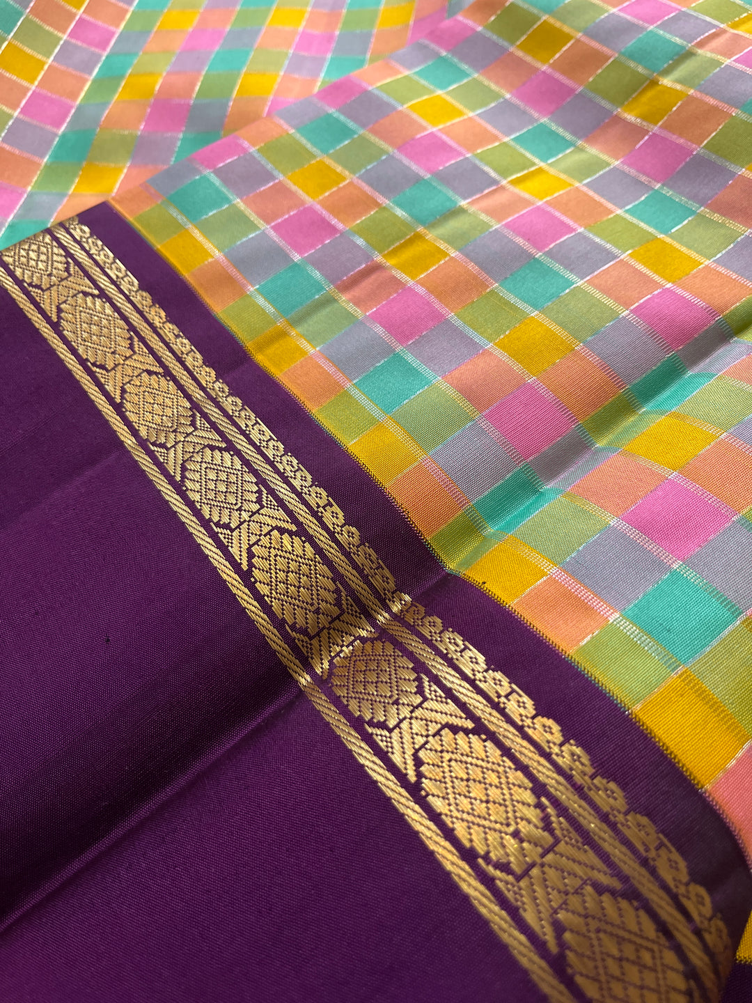 2g zari traditional gap border with multicoloured madras checks