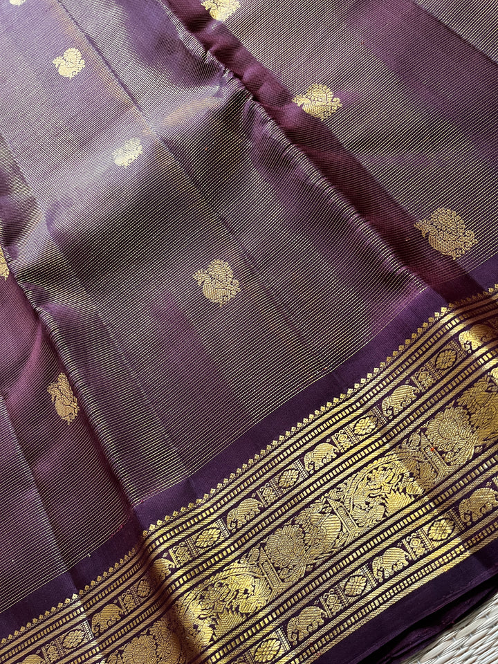Pure Kanchipattu Vaira oosi design Saree on classy purplish brown