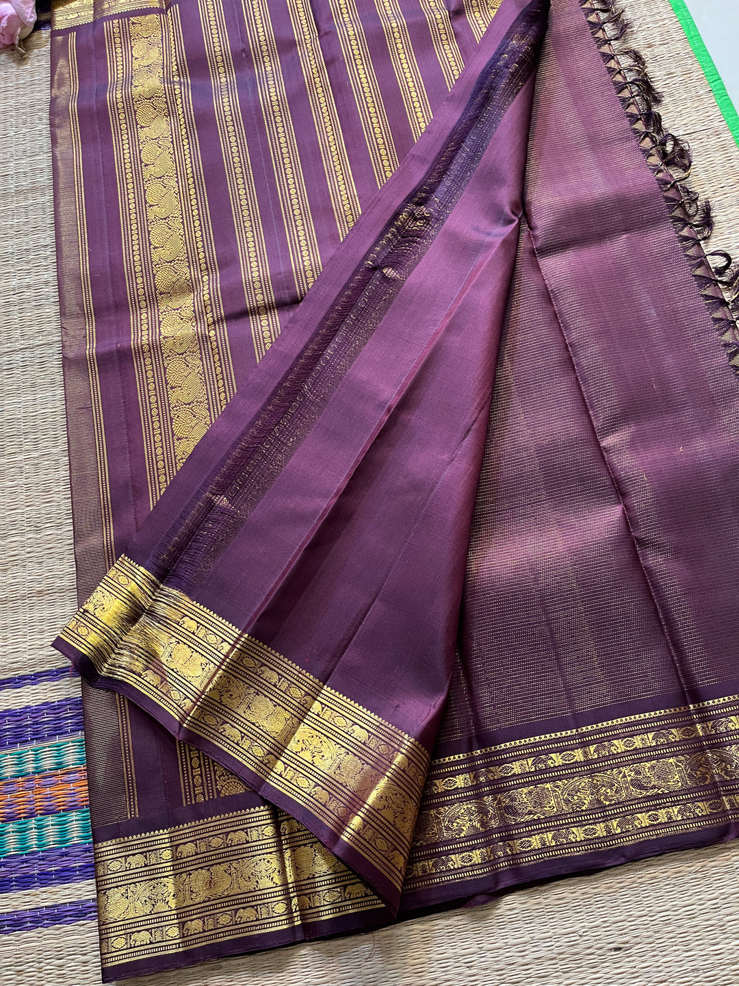 Pure Kanchipattu Vaira oosi design Saree on classy purplish brown