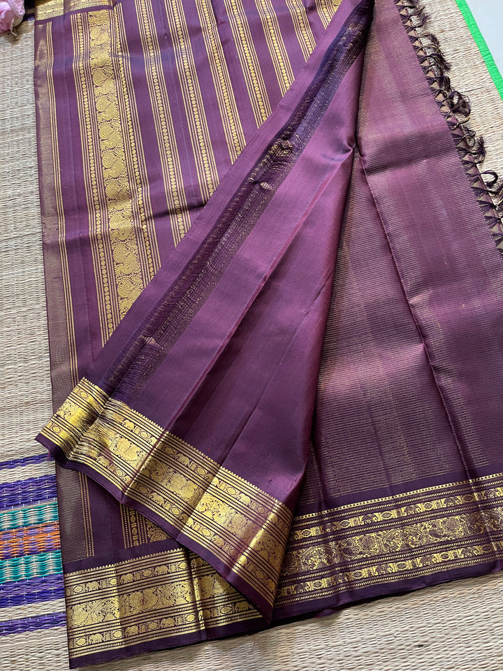 Pure Kanchipattu Vaira oosi design Saree on classy purplish brown