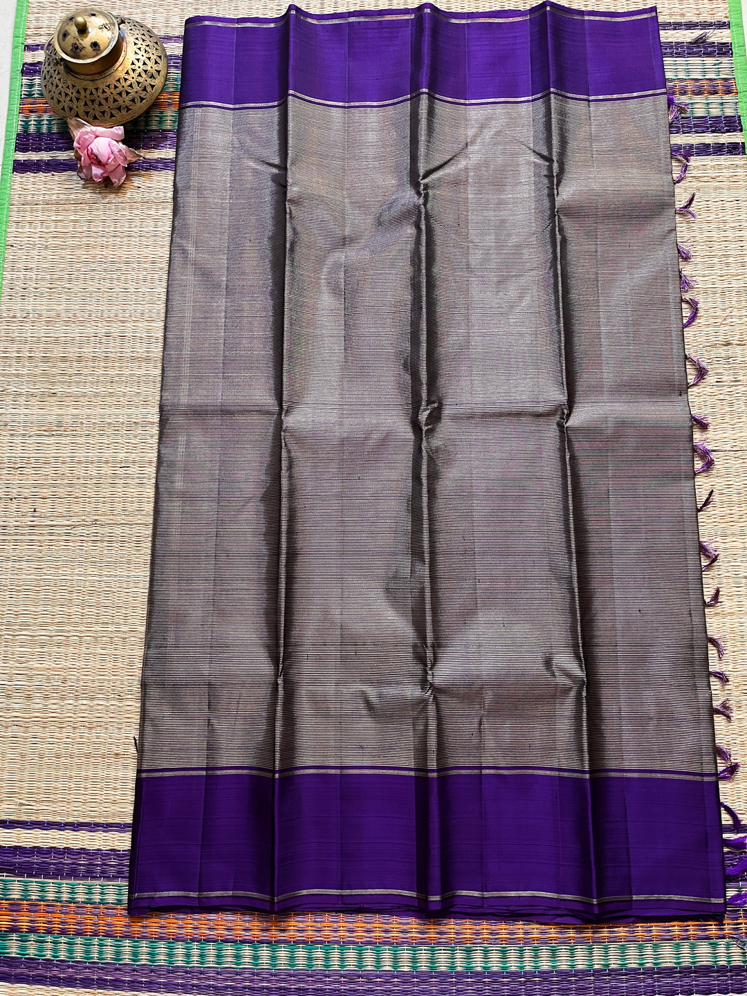 Purple blue with vintage Zari lines all over is one of a kind