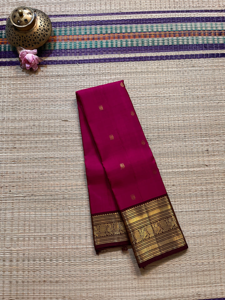 Pink and brown combination saree in 2g Zari traditional border