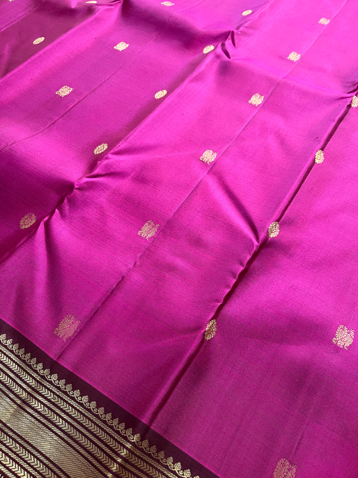 Pink and brown combination saree in 2g Zari traditional border
