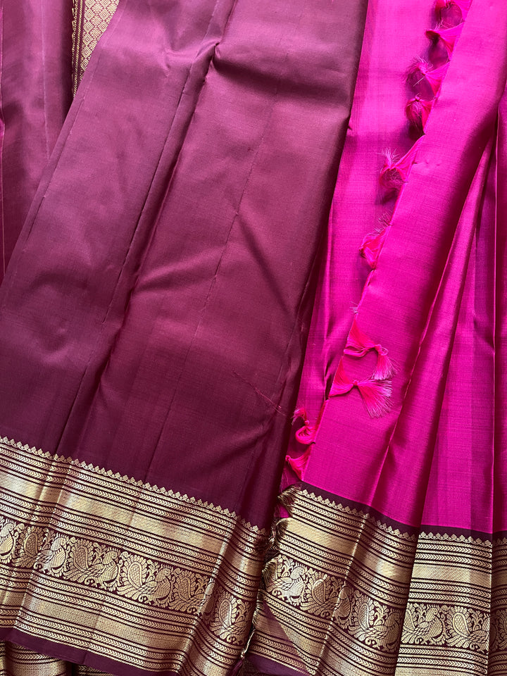 Pink and brown combination saree in 2g Zari traditional border