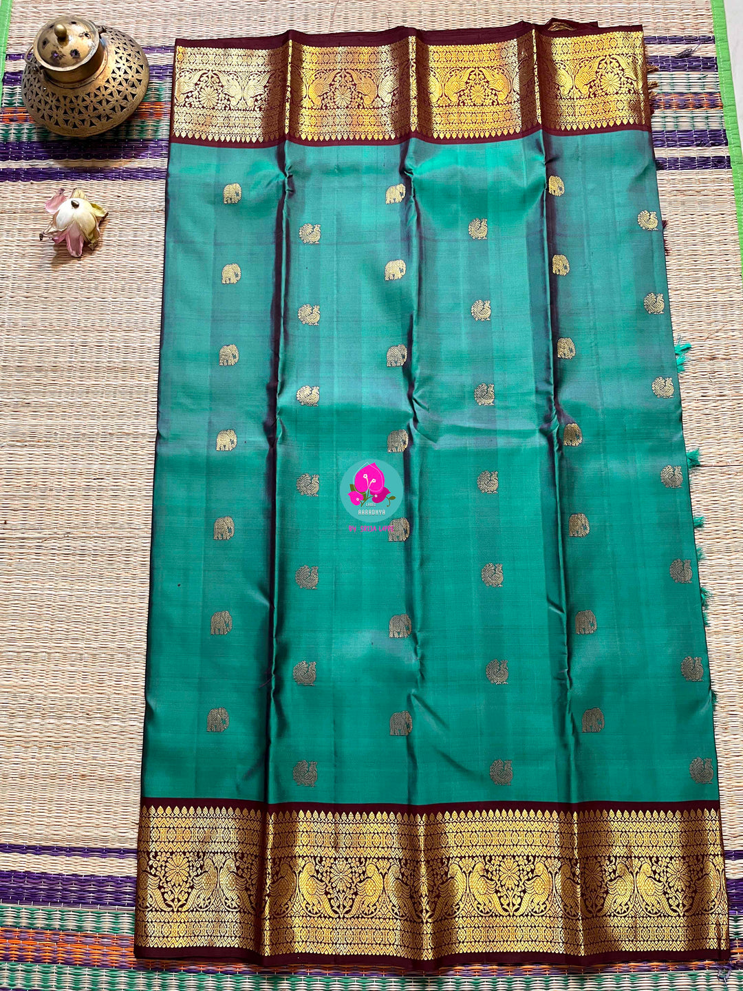 Peacock Blue with brown border