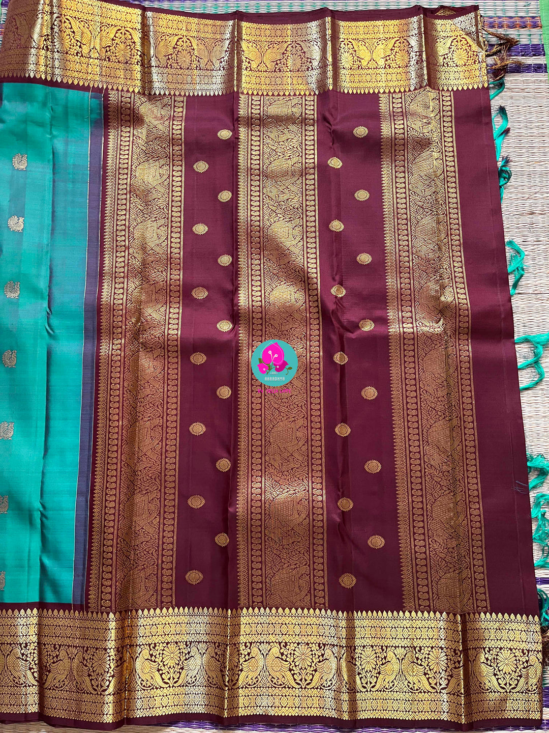 Peacock Blue with brown border