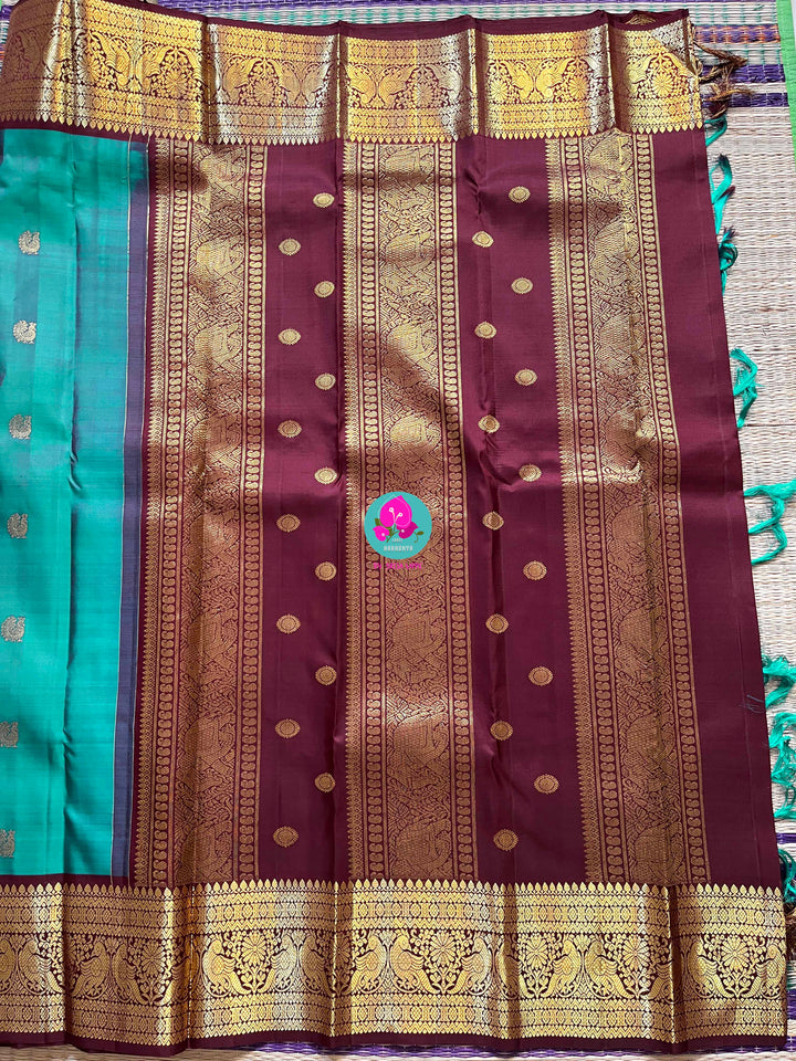 Peacock Blue with brown border
