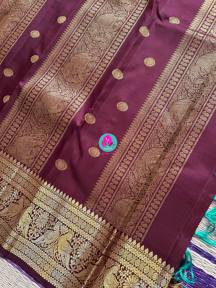 Peacock Blue with brown border