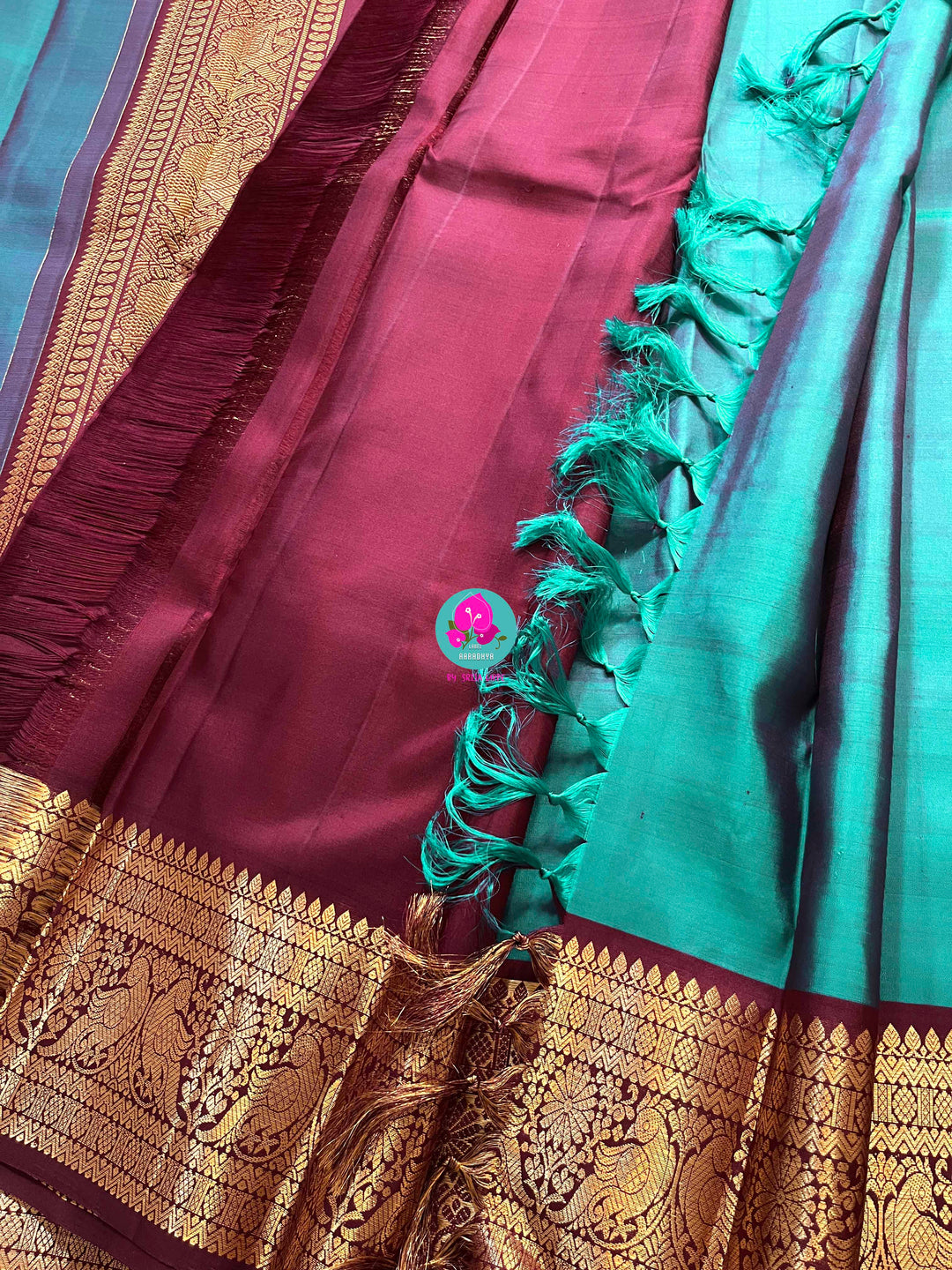 Peacock Blue with brown border