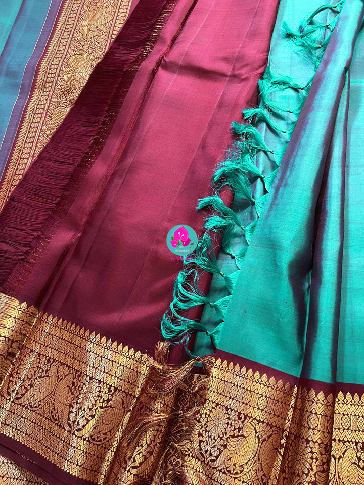 Peacock Blue with brown border