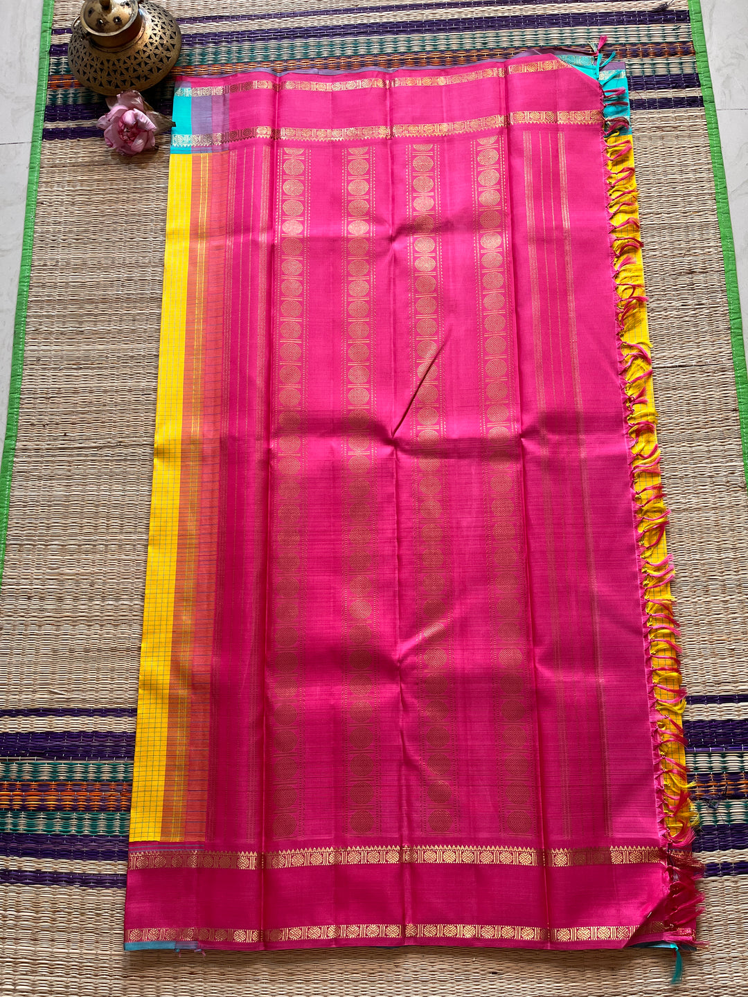 Pure zari Kanchipattu saree with madras checks and Ganga Jamuna border