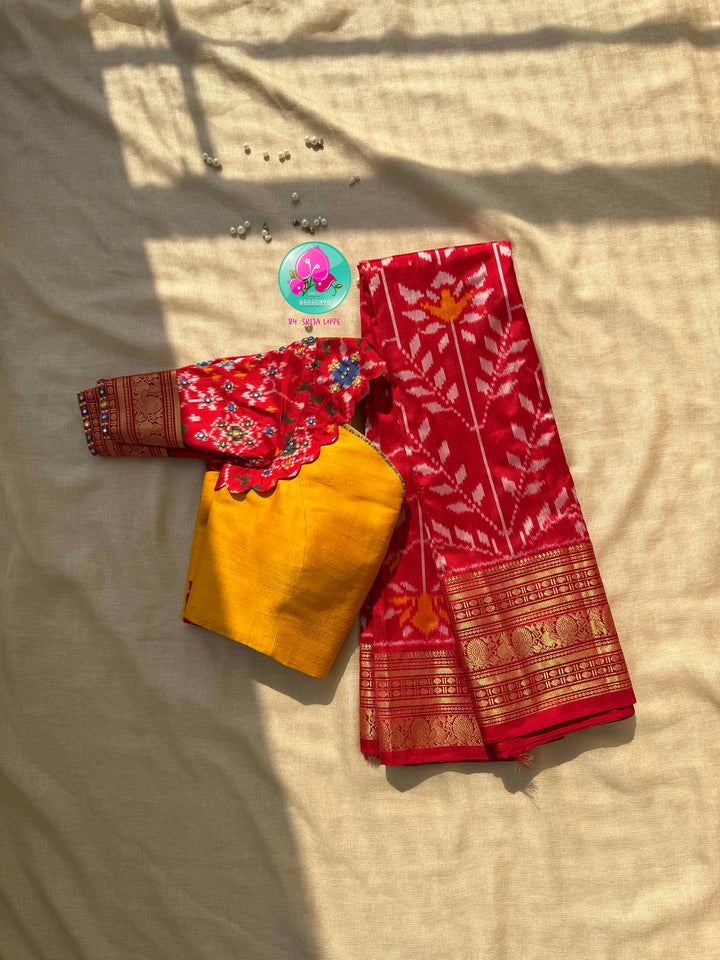 Crimson Flame & Gilded Glass: Bright Red Ikkat Silk with Kanchi Heritage