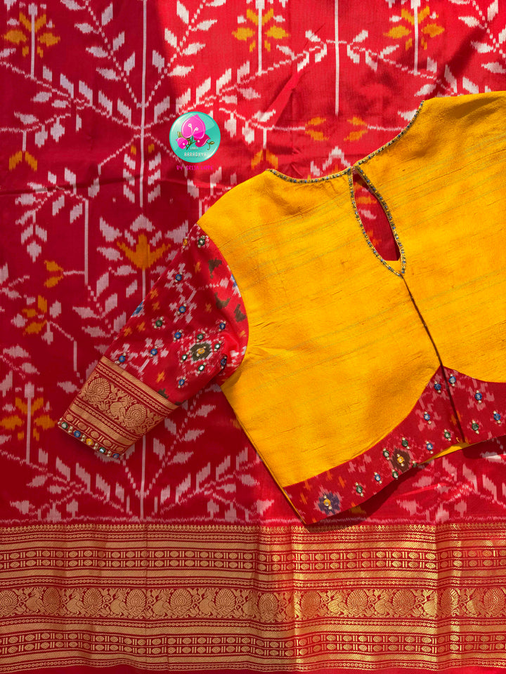 Crimson Flame & Gilded Glass: Bright Red Ikkat Silk with Kanchi Heritage