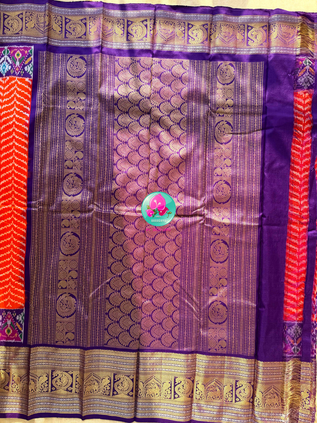 Sunset Waves: Leheriya Orange Ikkat Silk Saree with Kanchi Heritage Border