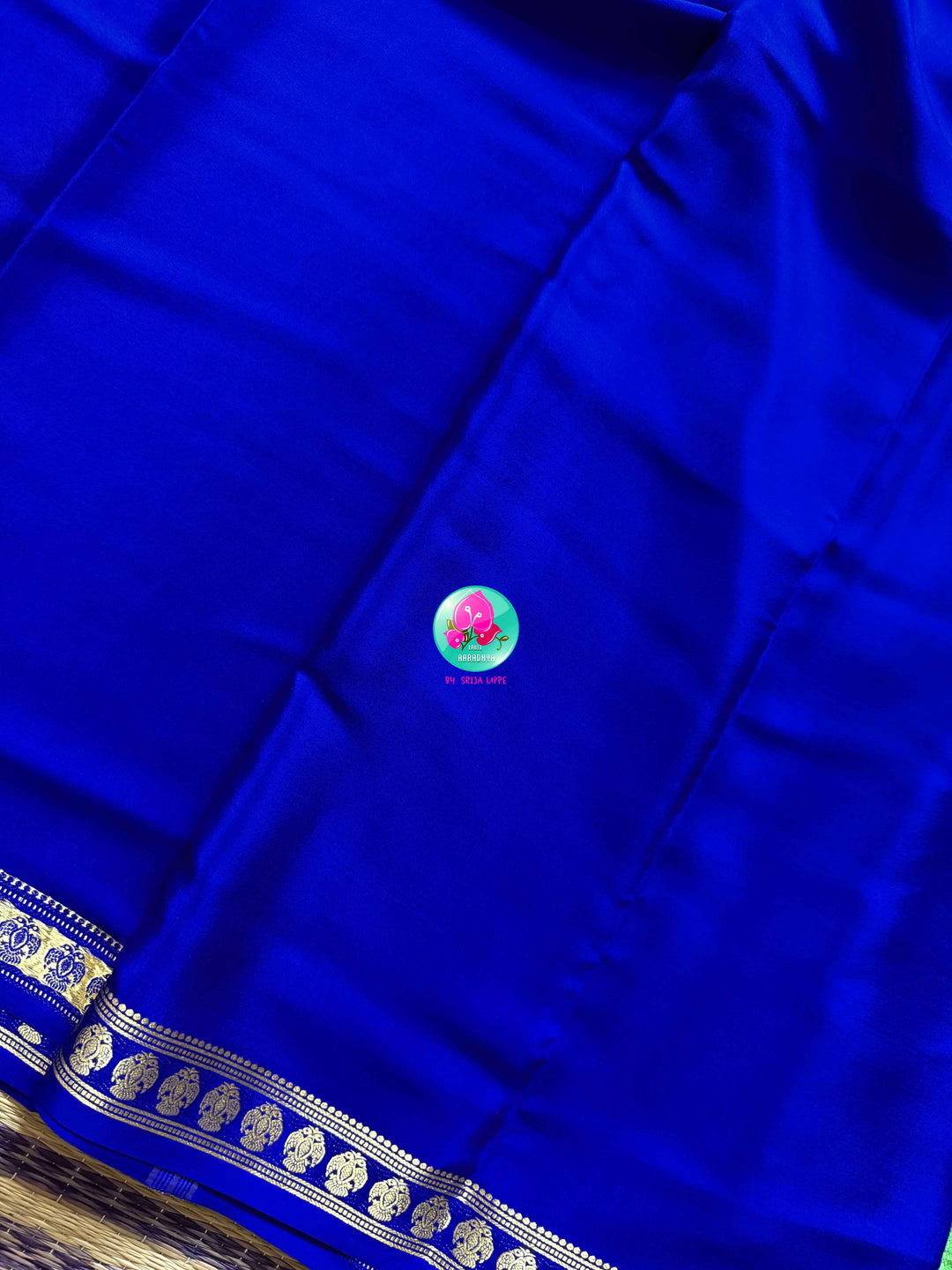 The Sapphire Crest: Pure Blue Mysore Silk Saree with Gandaberunda Heritage