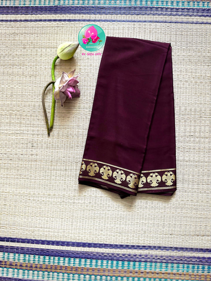 The Mahogany Crest: Pure Deep Brown Mysore Silk Saree with Gandaberunda Heritage