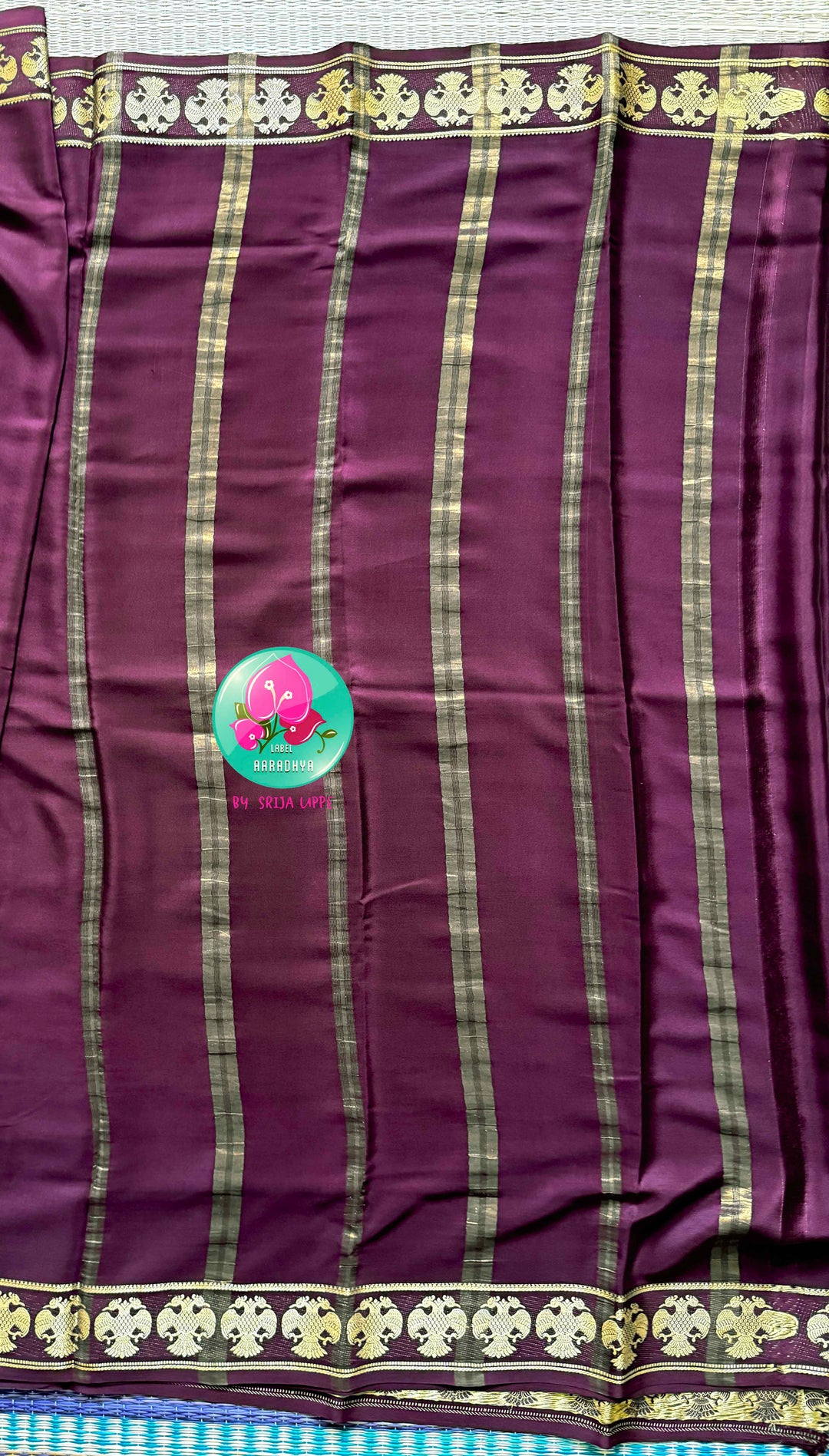 The Mahogany Crest: Pure Deep Brown Mysore Silk Saree with Gandaberunda Heritage