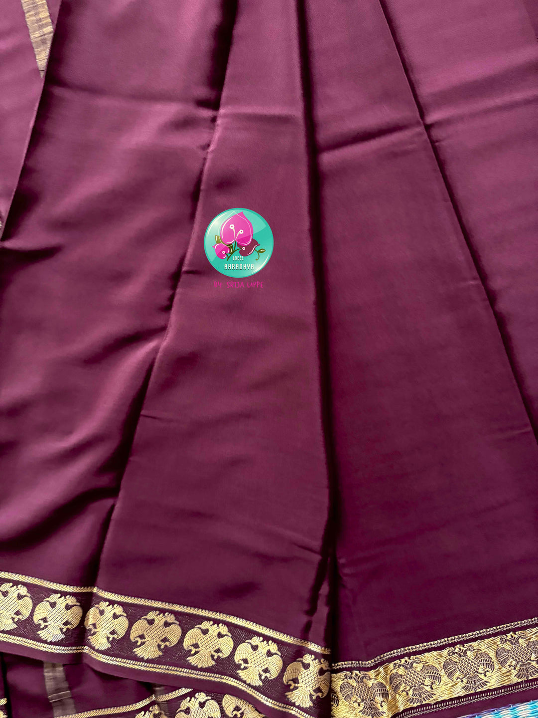 The Mahogany Crest: Pure Deep Brown Mysore Silk Saree with Gandaberunda Heritage