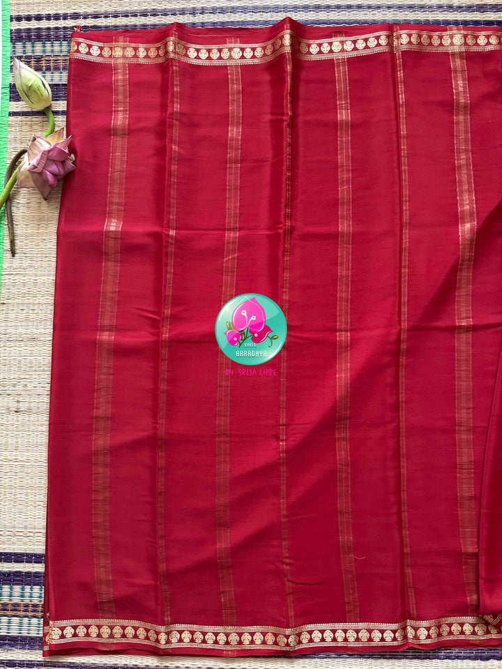 The Crimson Crest: Pure Red Mysore Silk Saree with Gandaberunda Heritage