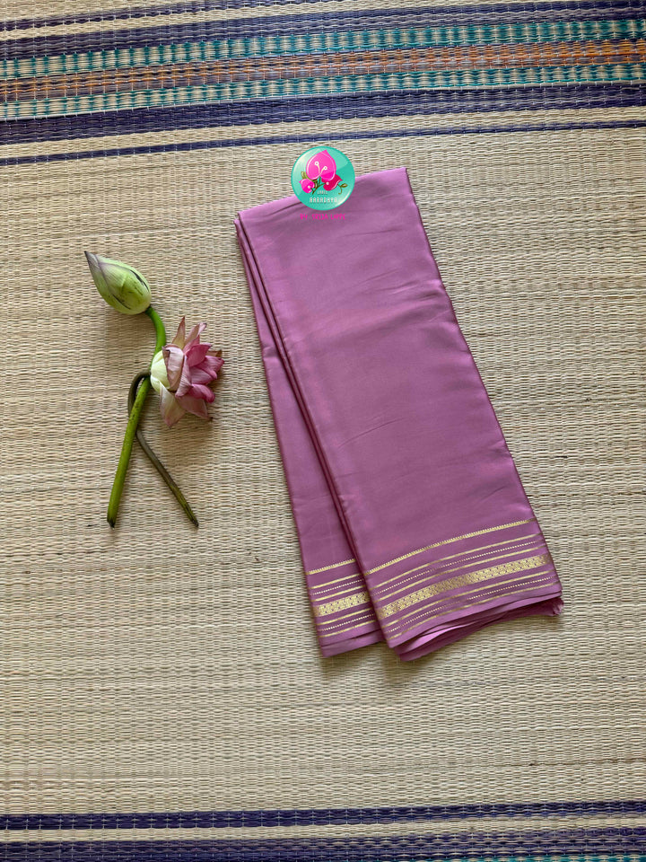 The Blush Horizon: Pure Onion Pink Mysore Silk Saree with Zari Stripes Border