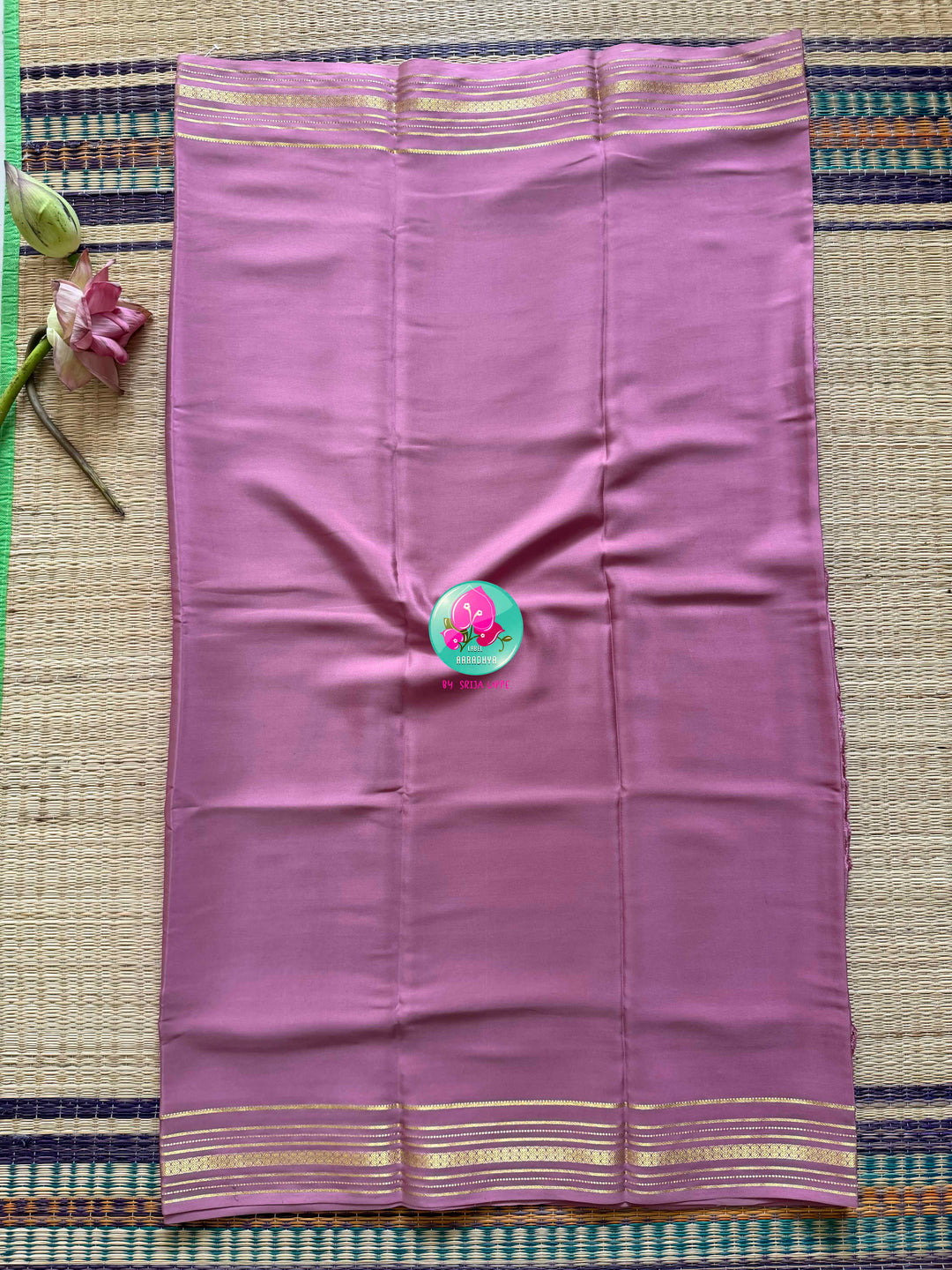 The Blush Horizon: Pure Onion Pink Mysore Silk Saree with Zari Stripes Border