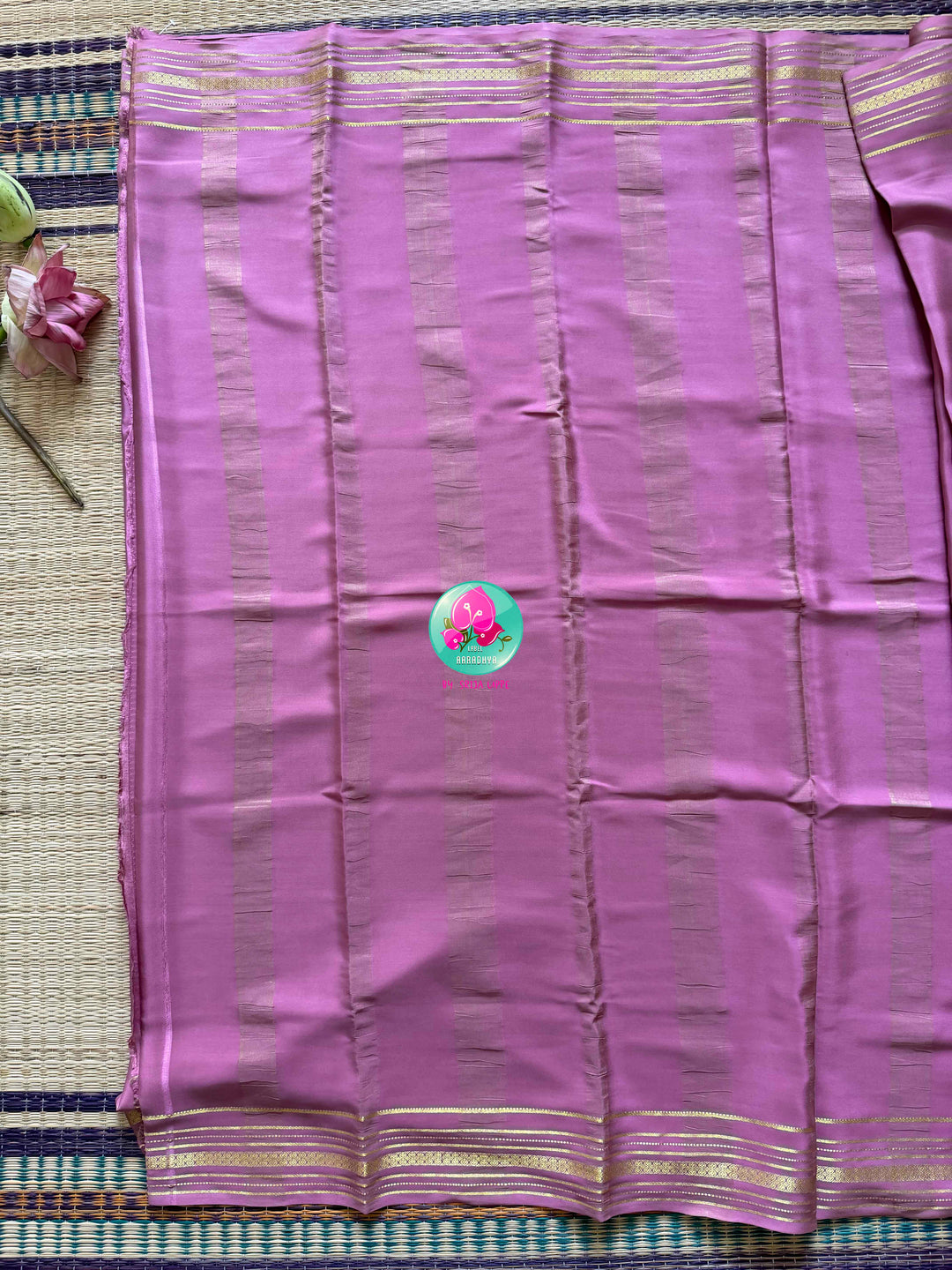 The Blush Horizon: Pure Onion Pink Mysore Silk Saree with Zari Stripes Border