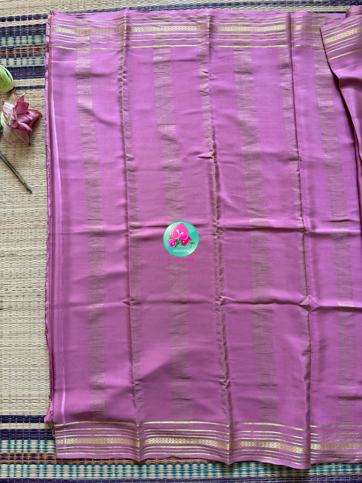 The Blush Horizon: Pure Onion Pink Mysore Silk Saree with Zari Stripes Border