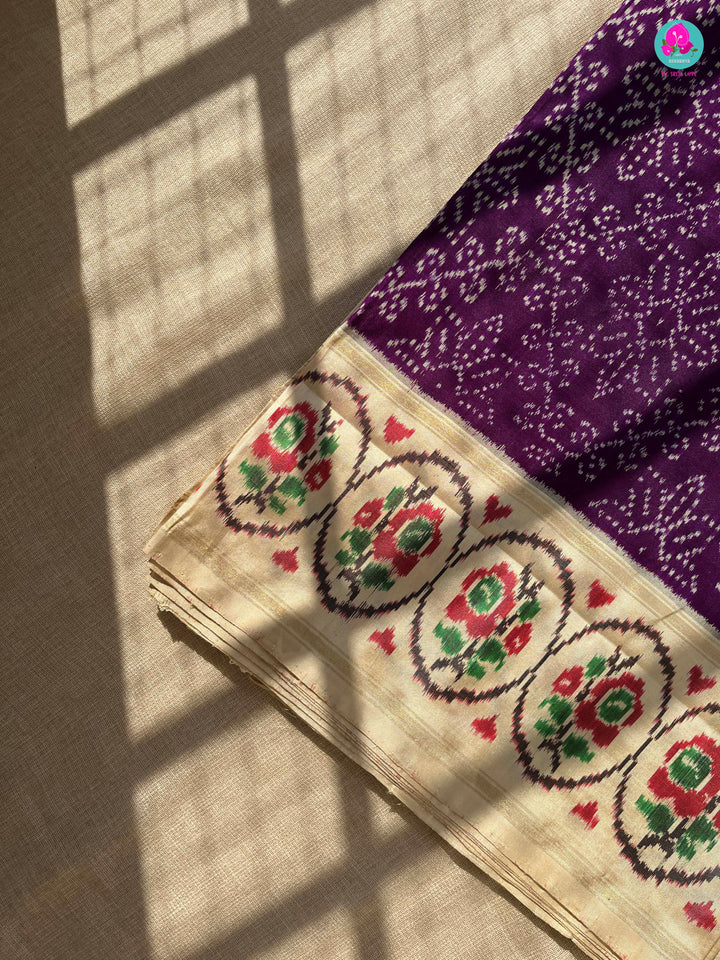 Hand Woven Ikkat Bandhej & patola fusion design saree