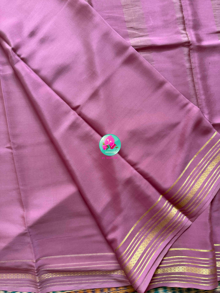 The Blush Horizon: Pure Onion Pink Mysore Silk Saree with Zari Stripes Border