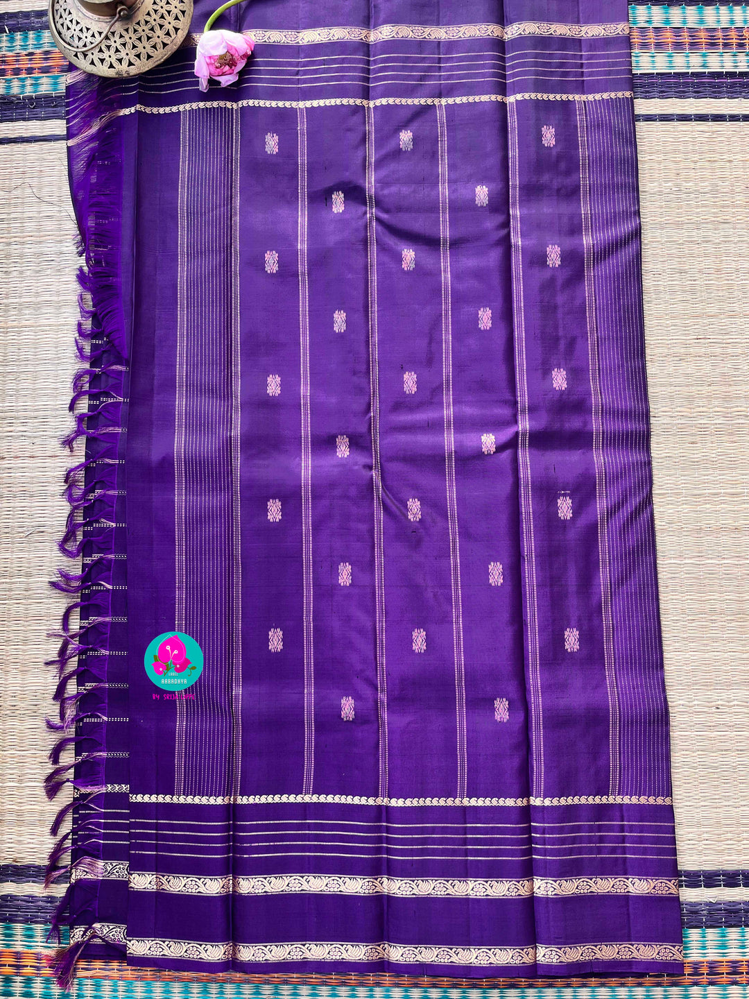 Pure Kanchipattu Checkered saree in beautiful shade of purple and Hand embroidered blouse