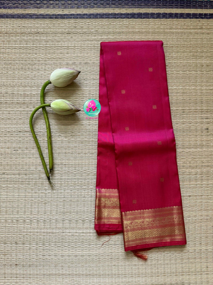 The Rose Quartz Glow: Pure Pink 2g Kanchipattu Saree with Traditional Gilded Border