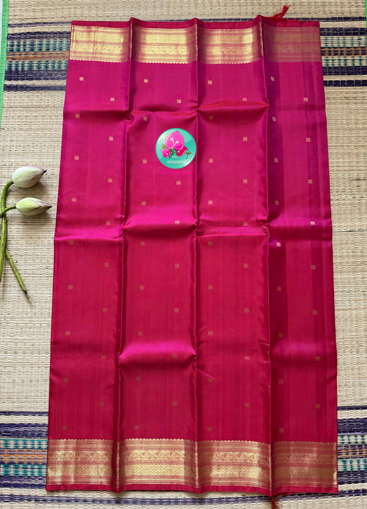 The Rose Quartz Glow: Pure Pink 2g Kanchipattu Saree with Traditional Gilded Border