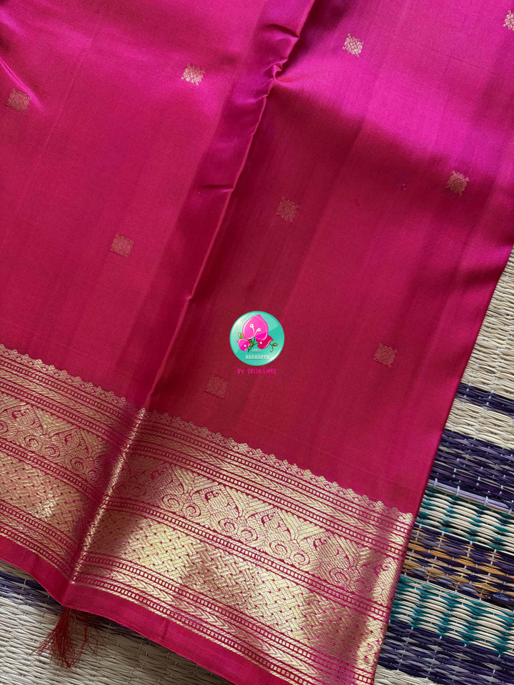 The Rose Quartz Glow: Pure Pink 2g Kanchipattu Saree with Traditional Gilded Border