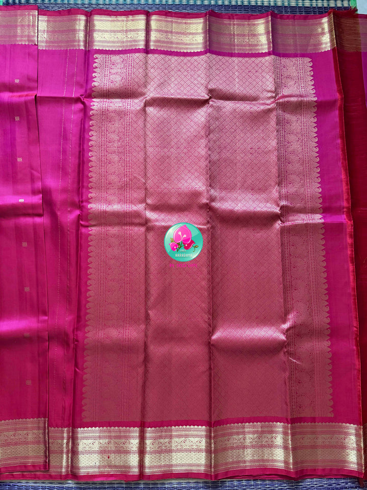 The Rose Quartz Glow: Pure Pink 2g Kanchipattu Saree with Traditional Gilded Border