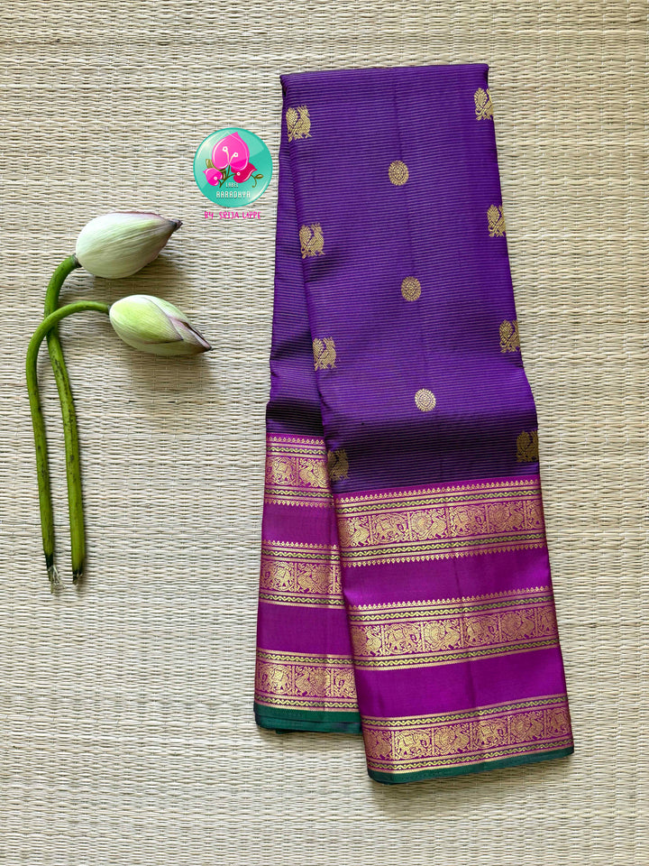 Amethyst Rain & Magenta Bloom: 2g Vaira Oosi Kanchipattu Saree