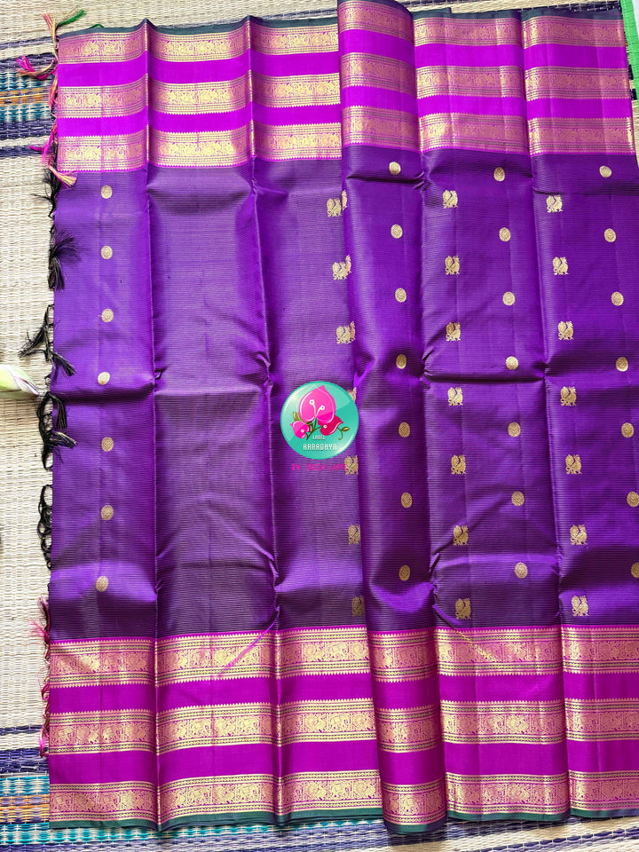 Amethyst Rain & Magenta Bloom: 2g Vaira Oosi Kanchipattu Saree