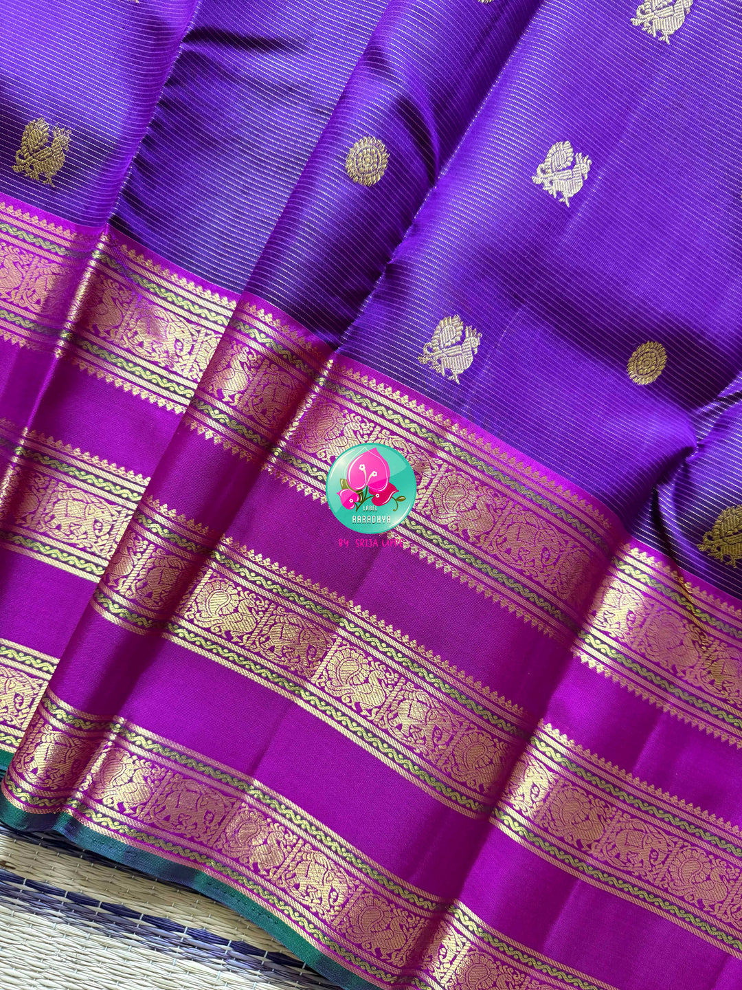 Amethyst Rain & Magenta Bloom: 2g Vaira Oosi Kanchipattu Saree